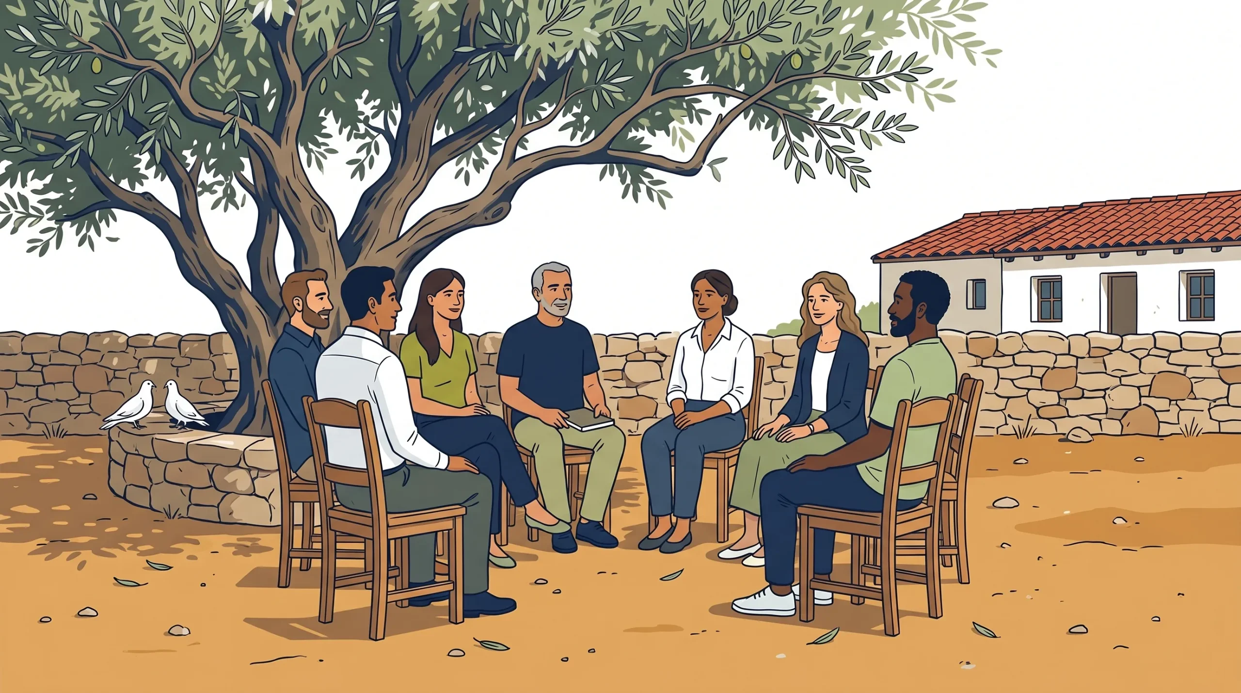 Residents engaged in daily community life at Holina Village Cyprus, a therapeutic community for addiction recovery