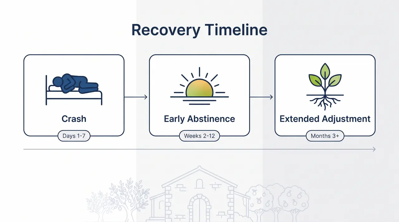 Illustration showing the difference between the short-term crash and the longer withdrawal and adjustment period