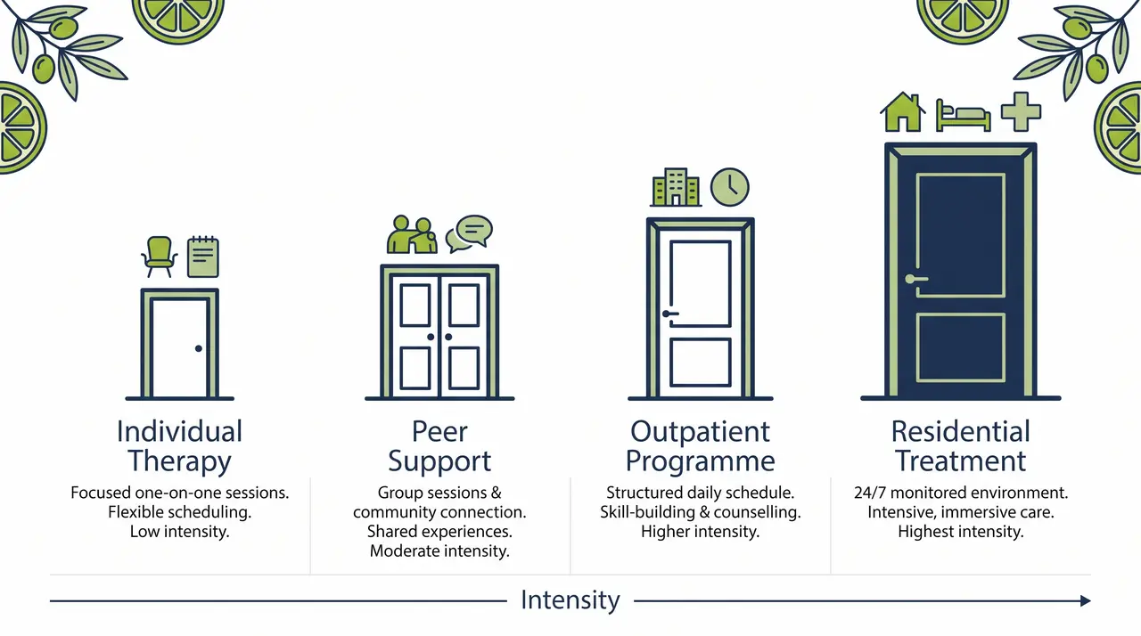 Comparison of the four main options for getting help with cannabis addiction