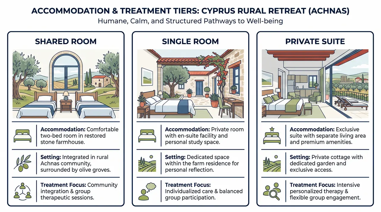 Residential treatment setting at Holina Village in Cyprus supporting long-term recovery