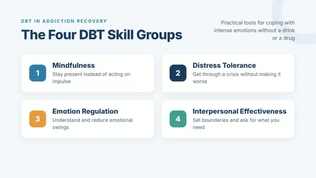 Four DBT skills for CBT or DBT addiction recovery